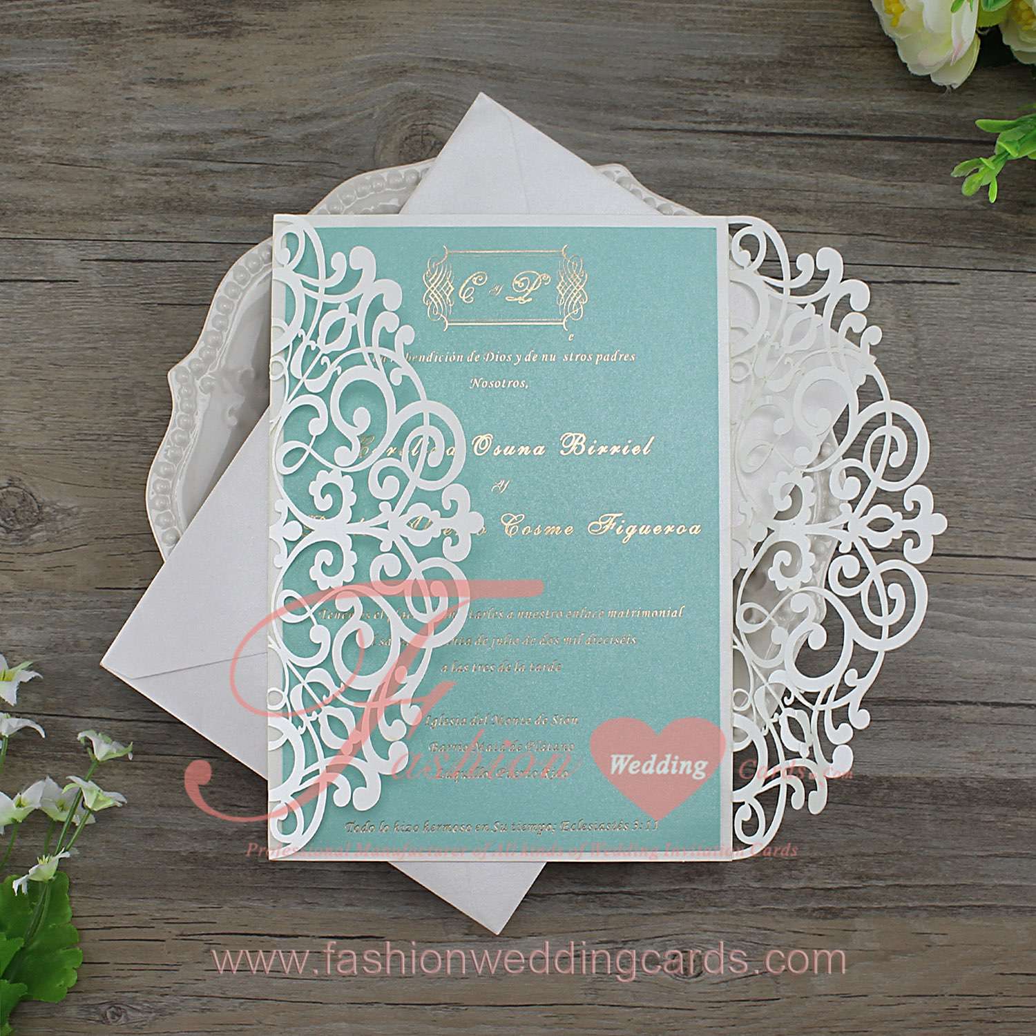 2017 Design Indian Goral Mint Wedding Invitation Card
